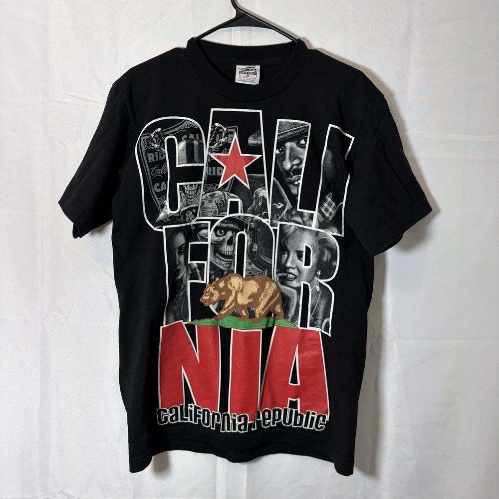 Mens California Republic T-shirt Cali Marilyn Monroe Y2k Black Medium Streetwear